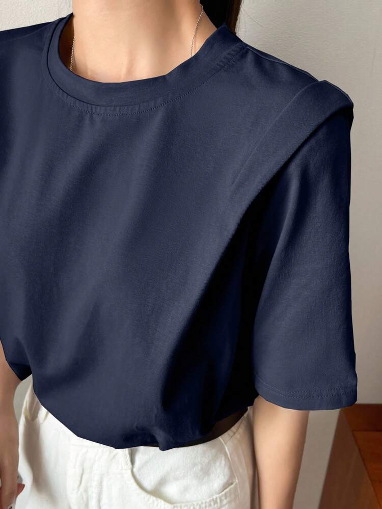 Women's Casual Loose Solid Color Crew Neck Short Sleeve T-Shirt, Summer Business Casual Women