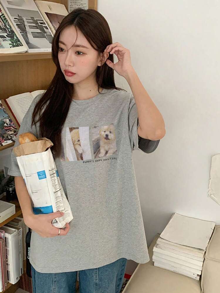 Crew Neck Loose Enough Print Short Sleeve Women T-Shirt Graphic Tee