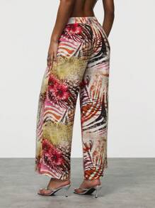 SHEIN Unity Pantalon décontracté décontracté à imprimé floral vintage, convenant pour les vacances - Multicolore - Voir 2