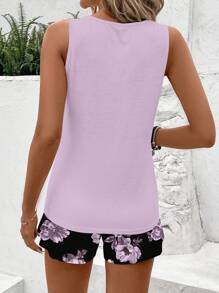 SHEIN LUNE 2 件休闲花卉印花撞色加大码套装，适合夏季 - 彩色 - 查看 5