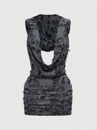 Fairycore Grunge-Ästhetik rückenfrei und skinny figurbetontes Bodycon-Kleid mit tiefem Ausschnitt in Grau, sexy Bodycon-Kleid für Frauen