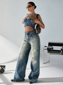 SHEIN Cottnline High Rise Light Blue Women Jeans, Fashionable For Summer - Light Wash - View 4