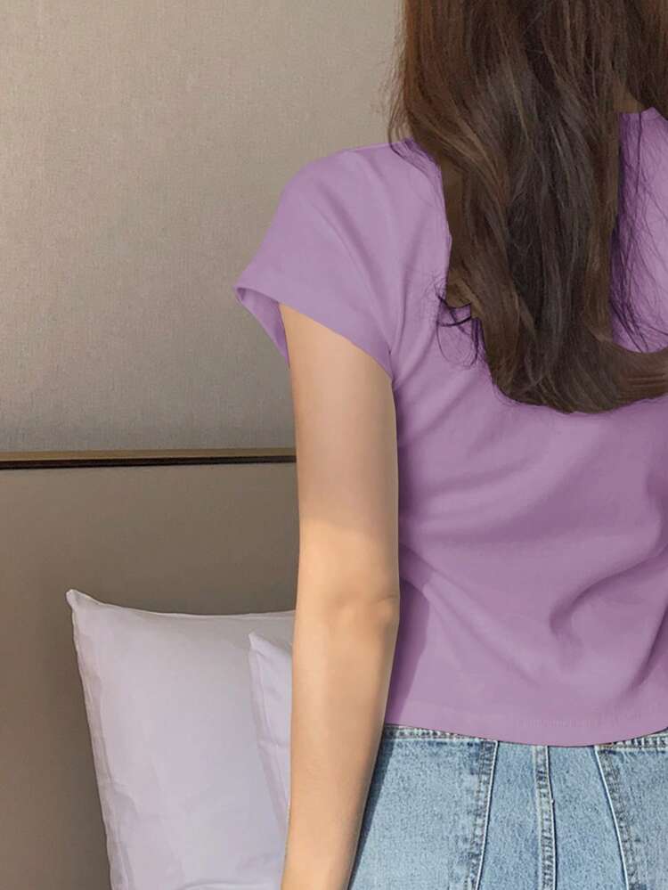 Women's Round Neck Solid Color Basic White Short Sleeve T-Shirt, Spring And Summer,Business Casual Women