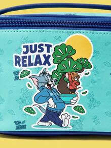 TOM & JERRY X SHEIN Fashionable Cartoon Mouse & Plant Print Zipper Storage Bag - Blue - View 1