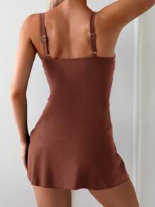 Swim Lushoire Women Holiday Beach Solid Color One-Piece Swimsuit For Summer Beach Vacation