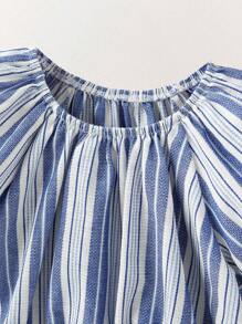 SHEIN Young Girls Summer Vacation Style Beach Casual Stripe Balloon Sleeve Top And Stripe Pants Sets - Multicolor - View 8