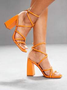 CUCCOO SZL 时尚舒适百搭粗跟扣带凉鞋 - 橘色 - 查看 2