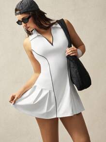 VARSIVA 女士拉链无袖休闲健身运动连衣裙 - 白色 - 查看 3