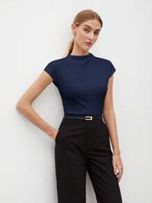 BizChic Women's T-Shirt Spring Solid Color Pleated Short Sleeve Elegant Minimalist Casual Commute Date Daily Vacation Independence Day Graduation Season Music Festival Slimming Elegant Versatile High-End Summer Social Holiday Party Outing Beach Office French Vintage Fresh - Navy Blue - View 9
