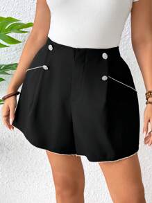 SHEIN Clasi Plus Size Rhinestone Decor Elastic Waist Shorts - Black - View 3