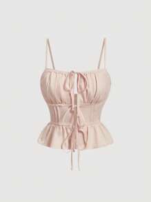 SHEIN MOD Débardeur plissé à bretelles en nœud papillon pour femmes, hauts d'été mignons, vêtements occidentaux pour femmes, hauts de sortie, anniversaire pour femmes, hauts Y2K, Top rose, fête, brunch pour femmes, Fairycore - Rose pâle - Voir 1