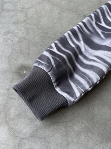 Manfinity EMRG Men's Zebra Stripe Letter Print Hoodie Sweatshirt - Grey - View 8