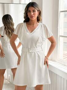 SHEIN Clasi Plus Size Women Elegant Solid Color Sequins Dress - Apricot - View 3