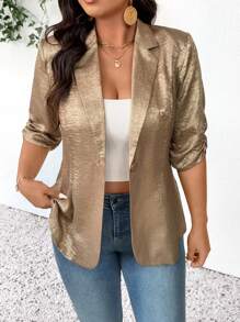 SHEIN Frenchy Chaqueta de traje con efecto metálico de talla grande para el verano