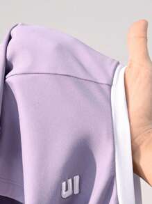 JNSQ Tween Girl Back To School Outdoor Sports Vest Set, Children's Round Neck Patchwork Ribbon Contrast Color 3D Embroidery Outdoor Sports Vest Set Top - Mauve Purple - View 13