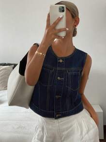 DAZY Nuovo gilet di jeans da donna per festival musicali estivi, abbigliamento autunnale