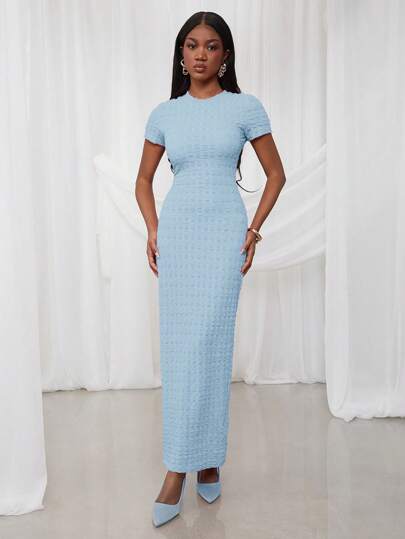 NYA SZN 春季休闲短袖修身节日夏季T恤连衣裙度假朴素春假毕业早午餐婚礼宾客特殊场合新娘晚宴舞会