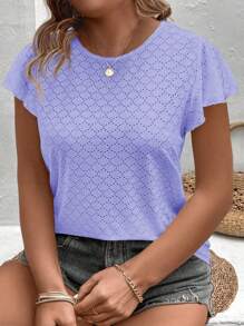 SHEIN VCAY CURVE 女士加大码圆领荷叶边袖休闲百搭T恤