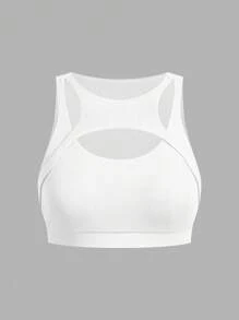 SHEIN EZwear 夏季毕业休闲纯色镂空运动上衣，夏季 - 彩色 - 查看 5