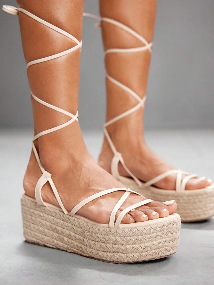 CUCCOO SZL Sandalias de plataforma con cuña y cordones cómodos de moda para mujer para días festivos