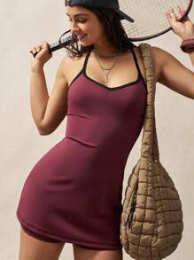 VARSIVA Women's Halter Design Casual Athletic Sports Mini Dress & Shorts - Burgundy - View 2