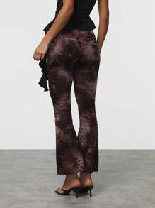 TypaGal Quần ống loe rách in họa tiết Tie Dye thời trang dành cho nữ - Cà phê nâu - Xem 2