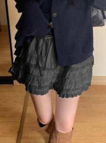 DAZY Quần short ren chắp vá thanh lịch cho nữ, màu trắng, mọi mùa, váy ngắn - Xám - Xem 4