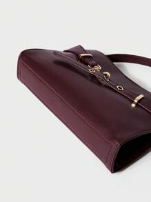 SHECARRY Borse a mano da donna in pelle PU, eleganti e raffinate, adatte per scuola, viaggio, pendolarismo, lavoro, con manico superiore, tracolla regolabile, decorazione in metallo, borsa elegante e casual perfetta per l'ufficio, il business e il lavoro - Viola rosso - Visualizzare 4