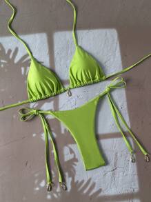 Swim Chiccia 1pc Women Two Pieces Swimwear, Solid Color Halter Neck Bikini, Fashionable For Summer