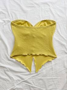 Soleia Women's Asymmetrical Hem Knit Textured Twist Front Cropped Cami Top For Vacation - Mustard Yellow - View 2