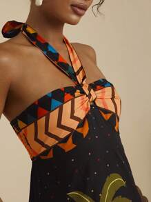 Travachic 女士度假棕榈树印花吊带连衣裙 - 黑色 - 查看 7