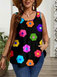 EMERY ROSE Camiseta y top sin mangas holgados con pliegues, de talla grande, de estilo minimalista y casual, con estampado floral ditsy multicolor, adecuado para primavera/verano - Multicolor - Ver 7