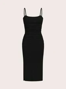 SHEIN EZwear 2pcs/Set Women's Summer Knitted Slim Camisole Dress - Brown - View 8