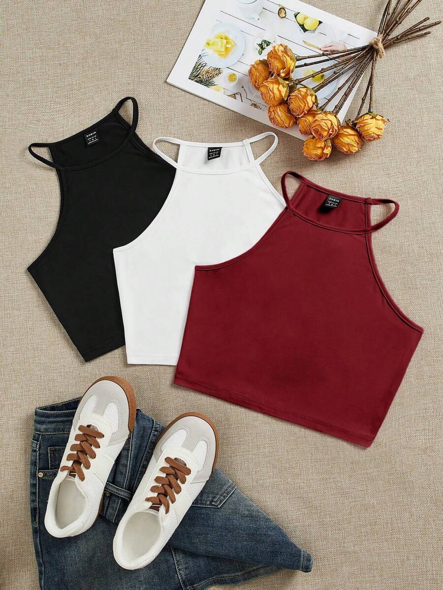 SHEIN EZwear 女士黑色、白色、酒红色休闲夏季背心 - 彩色 - 查看 1