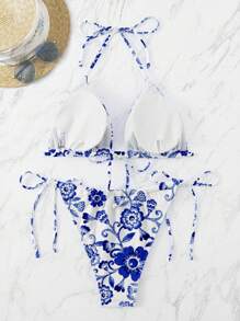 Swim Mod Plus Size Women 2pcs Solid Color Tie Front Tankini Set, Sexy Fashion Casual Holiday Swimwear For Summer Beach Vacation