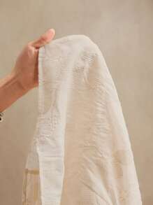 Anewsta 女款夏季優雅度假節日海灘祭典刺繡透視短袖襯衫 - 杏色 - 查看 8