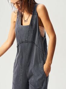 Bohemela 复活节音乐节波西米亚风休闲纯色针织口袋宽松阔腿水洗女连体裤