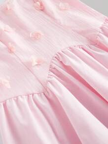 SHEIN MOD Vestido de vacaciones con decoración de flor 3D en color rosa, con tirantes de espagueti en unicolor, moda para el verano