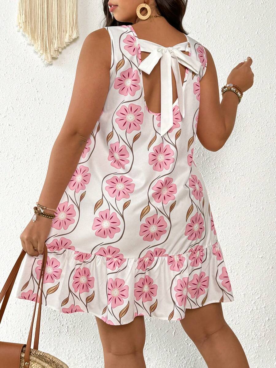 SHEIN Frenchy Đầm không tay buộc lưng in họa tiết hoa ngày lễ cỡ lớn cho nữ - Nhiều màu - Xem 1