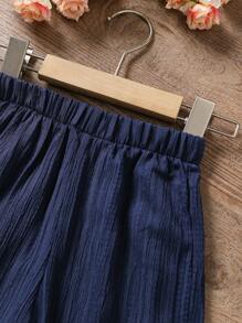 SHEIN Vintaside Kids 2 件套年轻女孩碎花盖袖上衣和阔腿裤夏季套装