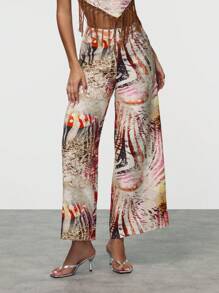 SHEIN Unity Pantalon décontracté décontracté à imprimé floral vintage, convenant pour les vacances - Multicolore - Voir 1