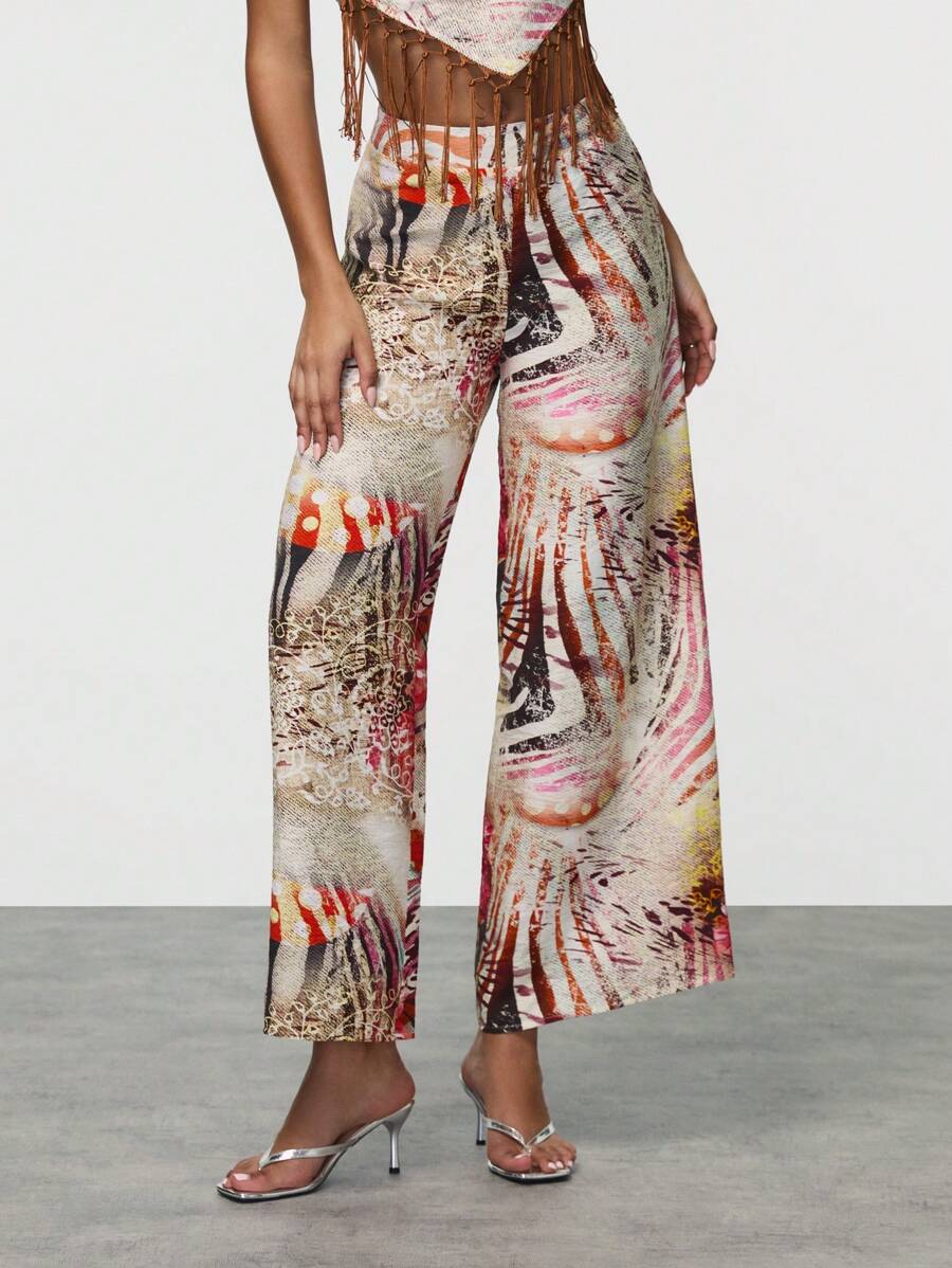 SHEIN Unity Pantalon décontracté décontracté à imprimé floral vintage, convenant pour les vacances - Multicolore - Voir 1