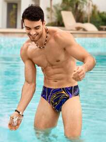 Manfinity VCAY Men's Slim Fit Casual Printed Knit Swim Trunks, Suitable For Summer - Multicolor - View 3