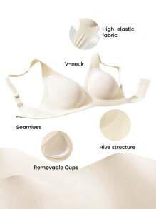 LUVLETTE Dream Curve 2ndSkin Wireless Seamless Plunge Lounge White Sticky Bra No Show Underwear