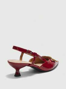 CUCCOO BIZCHIC Giày cao gót hở mũi thời trang nữ, trang trí dây xích, giày đi làm - Đỏ - Xem 8