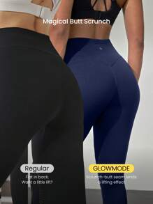 GLOWMODE 24" Floral High-Waist Tummy Control Perforated Mesh Scrunch Leggings Medium Impact Jogging Gym Training Daily - Navy Blue - View 3