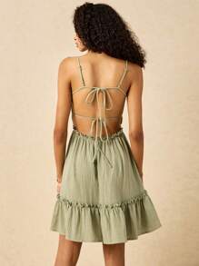 Poéselle 女士连衣裙 棉质露背系带 A 字下摆连衣裙 女士连衣裙 可爱连衣裙 露背褶皱短裙，纯色，细肩带，休闲简约，适合日常穿着 女士连衣裙 绿色连衣裙 夏季女装 夏季女装 夏季连衣裙 波西米亚风海滩女装 海滩女装 春季女装 夏季服装 鼠尾草绿色连衣裙 节日服装 绿色女装 夏季服装 春季服装 西式连衣裙 - 綠色 - 查看 2