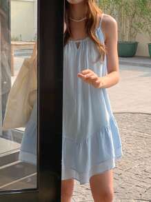 DAZY 全新夏季海滩度假风格细肩带女式迷你连衣裙 - 藍色 - 查看 6