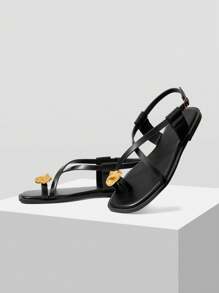 MOTF PREMIUM LADIES BLACK CASUAL FASHION COMMUTER & VACATION STYLE MINIMALIST CASUAL OPEN TOE CROSSING FLAT SANDALS SUMMER SHOES - Black - View 9