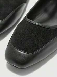 CUCCOO BIZCHIC Elegant Black Simple Square Toe Flat Shoes, Casual Minimalist Comfortable Slip-On Flats For Women, Suitable For Office, Commute, Formal Occasions For Christmas Spring Shoes - Black - View 7